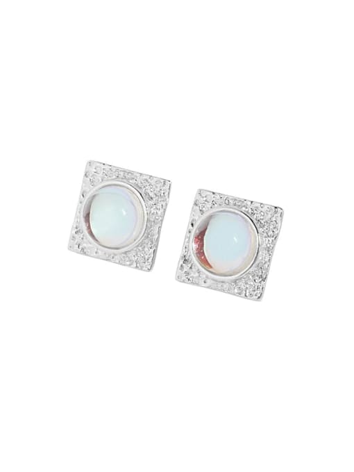 Silver [with pure Tremella plug] 925 Sterling Silver Opal Geometric Vintage Stud Earring